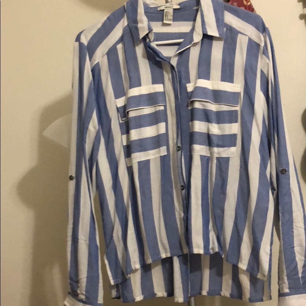 Blue and white striped button down